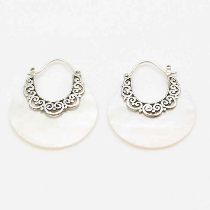 Sterling Silver Sideways Hoop with Mother Of Pearl Earrings