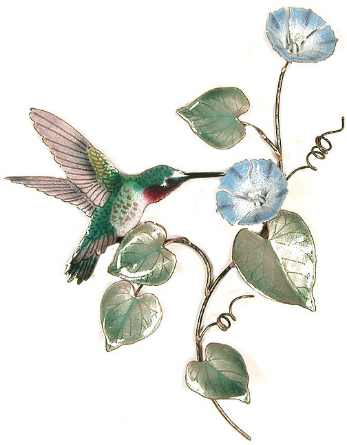 Hummingbird on Morning Glory Vine - Small Wall Art by Bovano