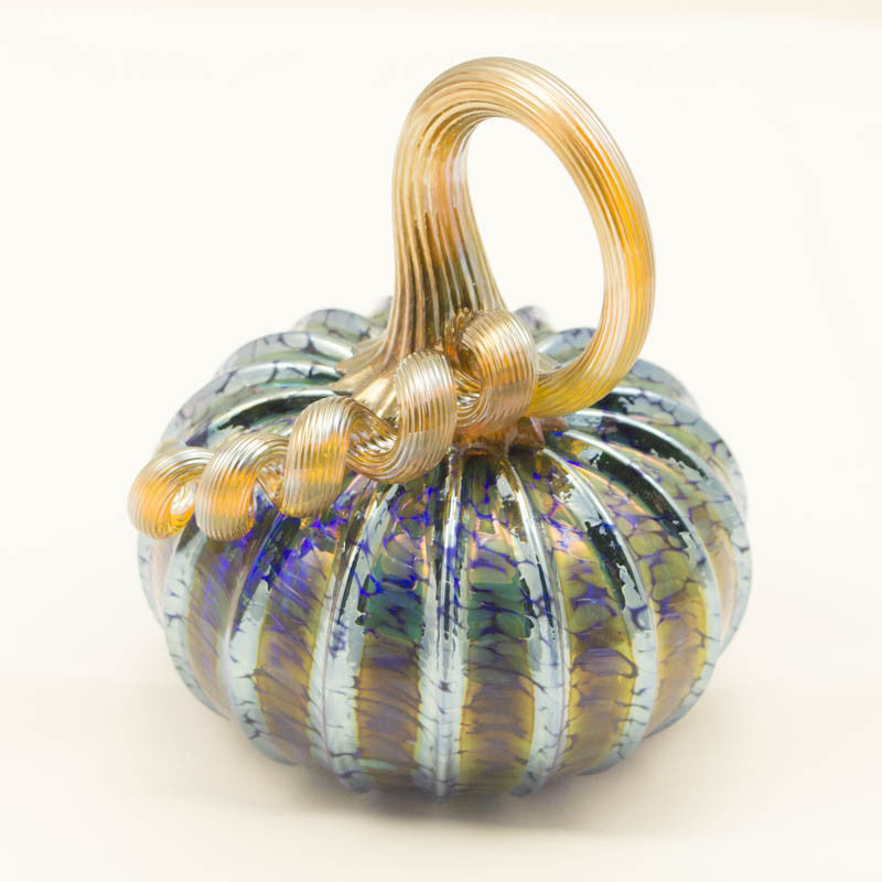 Handblown Glass Pumpkin in Iridescent Cobalt