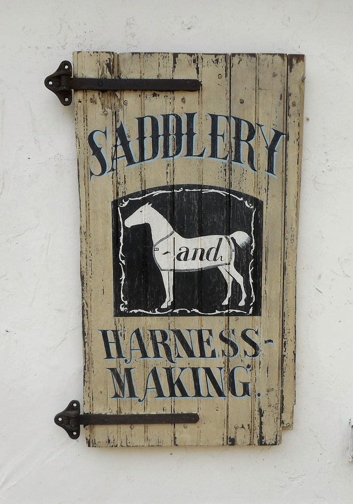 Saddlery and Harness-Making with Painted Horse on Hinged Door Americana Art