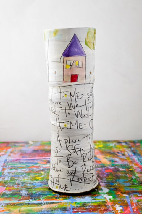 Home Poem Tall Vase Hand Painted Ceramic