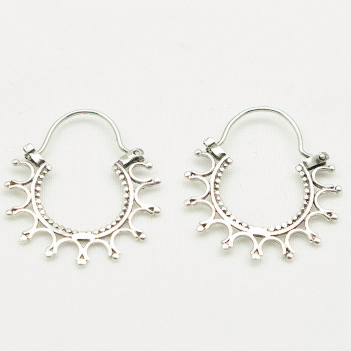 Sterling Silver Sideways Hoop Small Sun Style Earrings