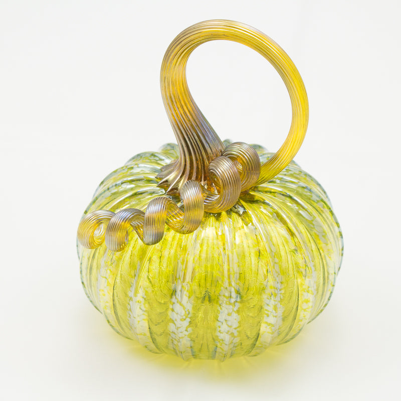 Handblown Glass Pumpkin in Iridescent Olive