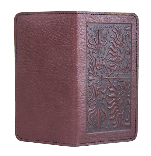 Leather Checkbook Cover - Thistle in Wine