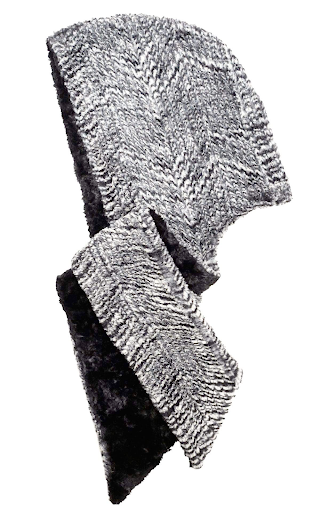 Cozy Cable in Ash with Black Luxury Faux Fur Hoody Scarf