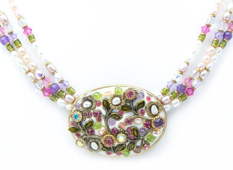 Pearl Blossom Big Oval 3 Bead Strand Necklace by Michal Golan