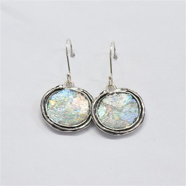 Ring Framed Oval Patina Roman Glass Earrings