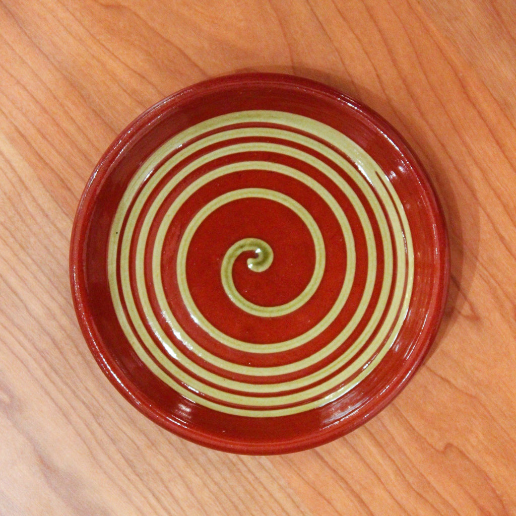 Redware Coaster with Big Green Swirl