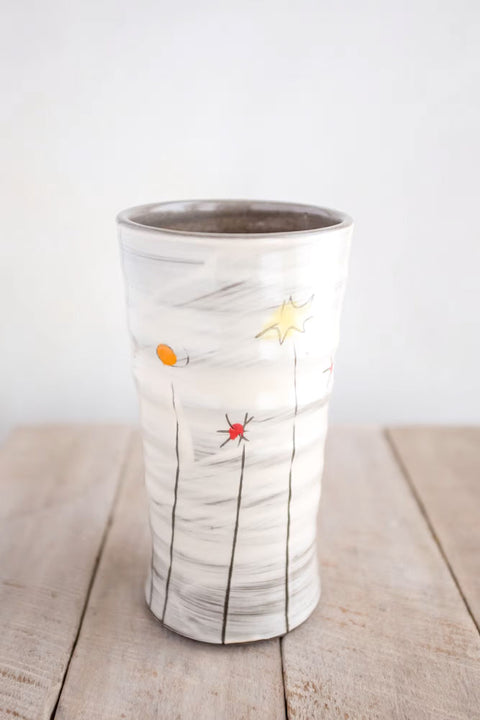 Field Flower Round Vase Hand Painted Ceramic