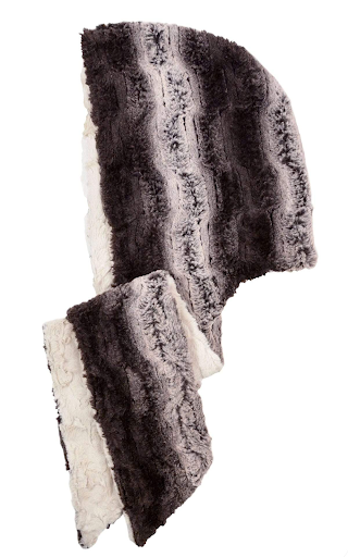 Chinchilla in Brown with Sand Luxury Faux Fur Hoody Scarf