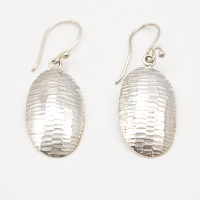 Sterling Silver Textured Oval Silver Dangle Earrings