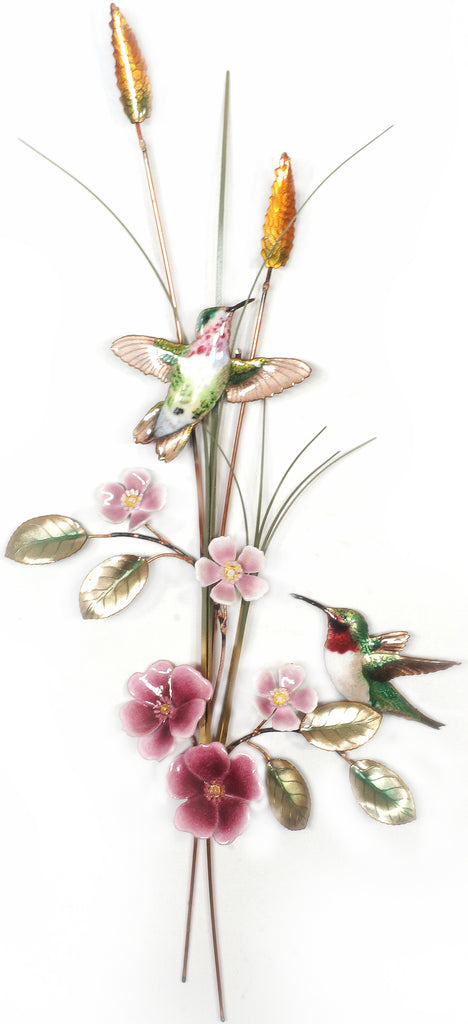 Hummingbirds with wild rose Wall Art by Bovano