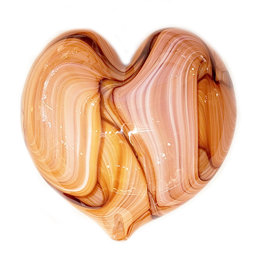 Heart in Apricot Handblown Glass Paperweight