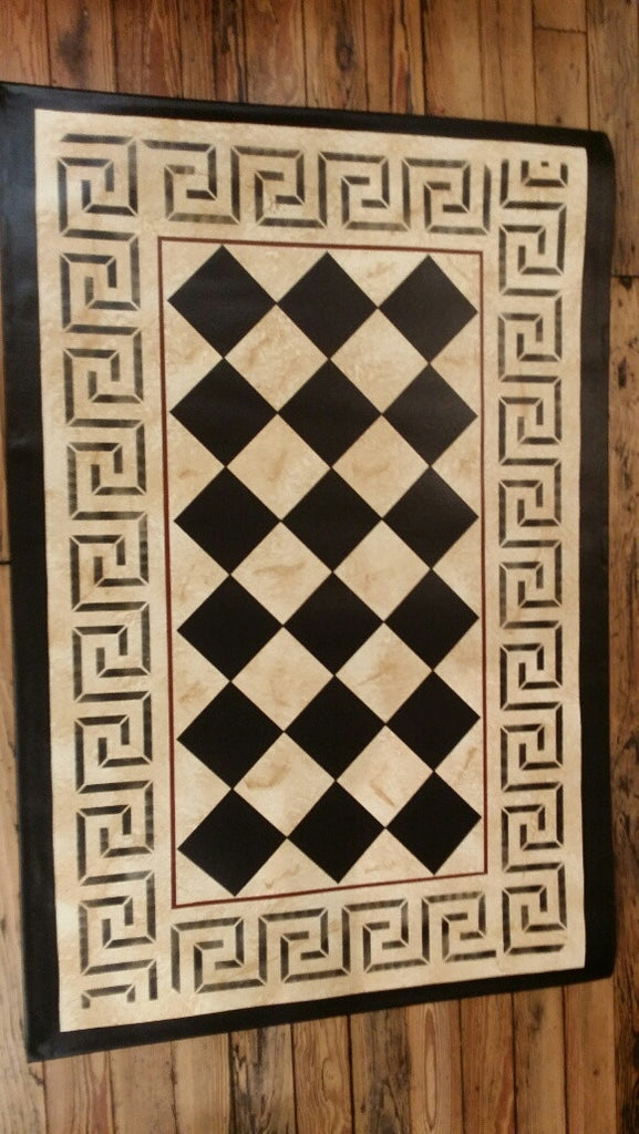 Diamond With a Greek Key in Marble Floorcloth - Size 32 inches x 52 inches