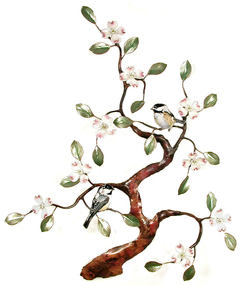 Two Chickadees in Dogwood Tree Wall Art by Bovano
