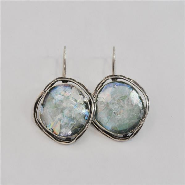 Ringed Full Round Patina Roman Glass Earrings