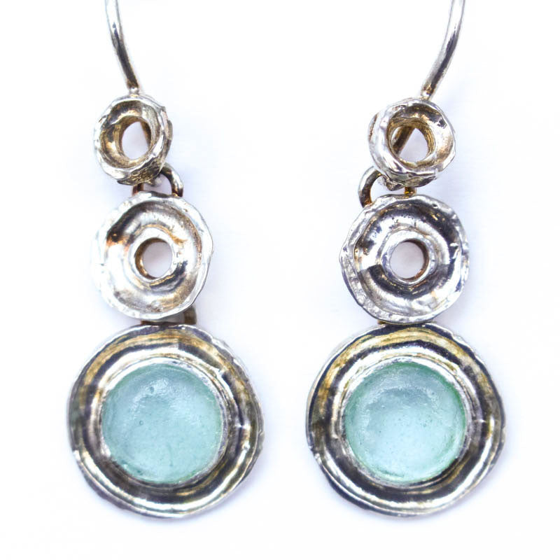 Triple Drop Round Washed Roman Glass Earrings