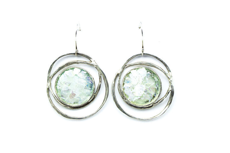 Ringed Patina Roman Glass Earrings