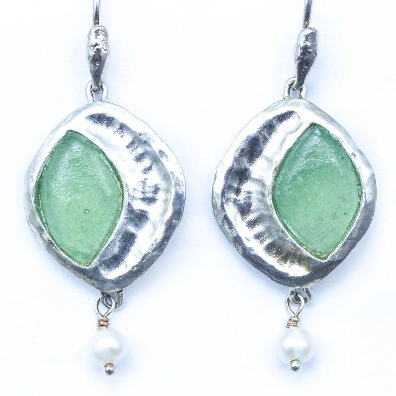 Pearl with Eclipse Washed Roman Glass Earrings