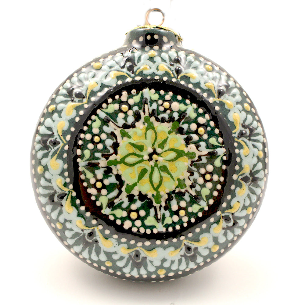 Teal Geometrical Design Small Round Ceramic Ornament