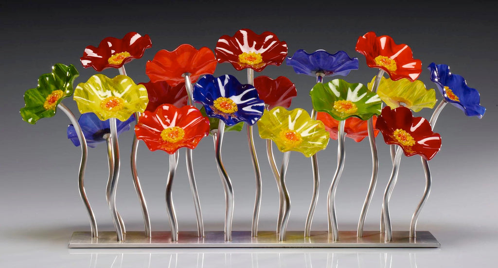 Chromatic Silver Base 19 Flower Handblown Glass Garden