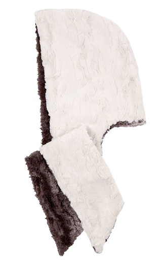 Chinchilla in Brown with Sand Luxury Faux Fur Hoody Scarf