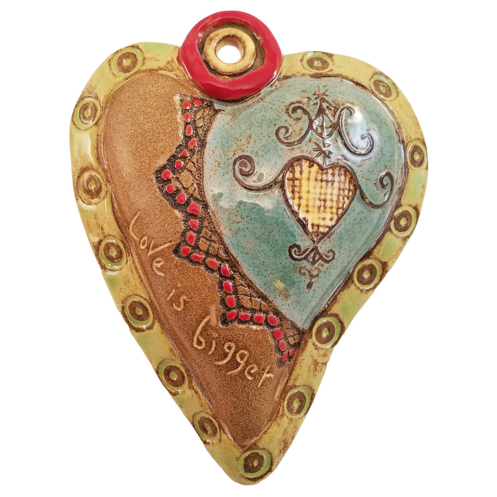Haiti Heart - Green Rim Ceramic Wall Art by Laurie Pollpeter