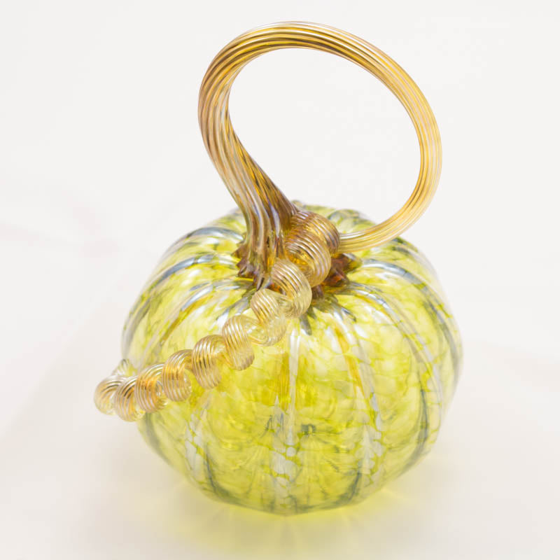 Handblown Glass Pumpkin in Iridescent Olive