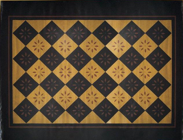 Diamond with Starburst Floorcloth with Border in Antique - Size 4 feet x 5 feet