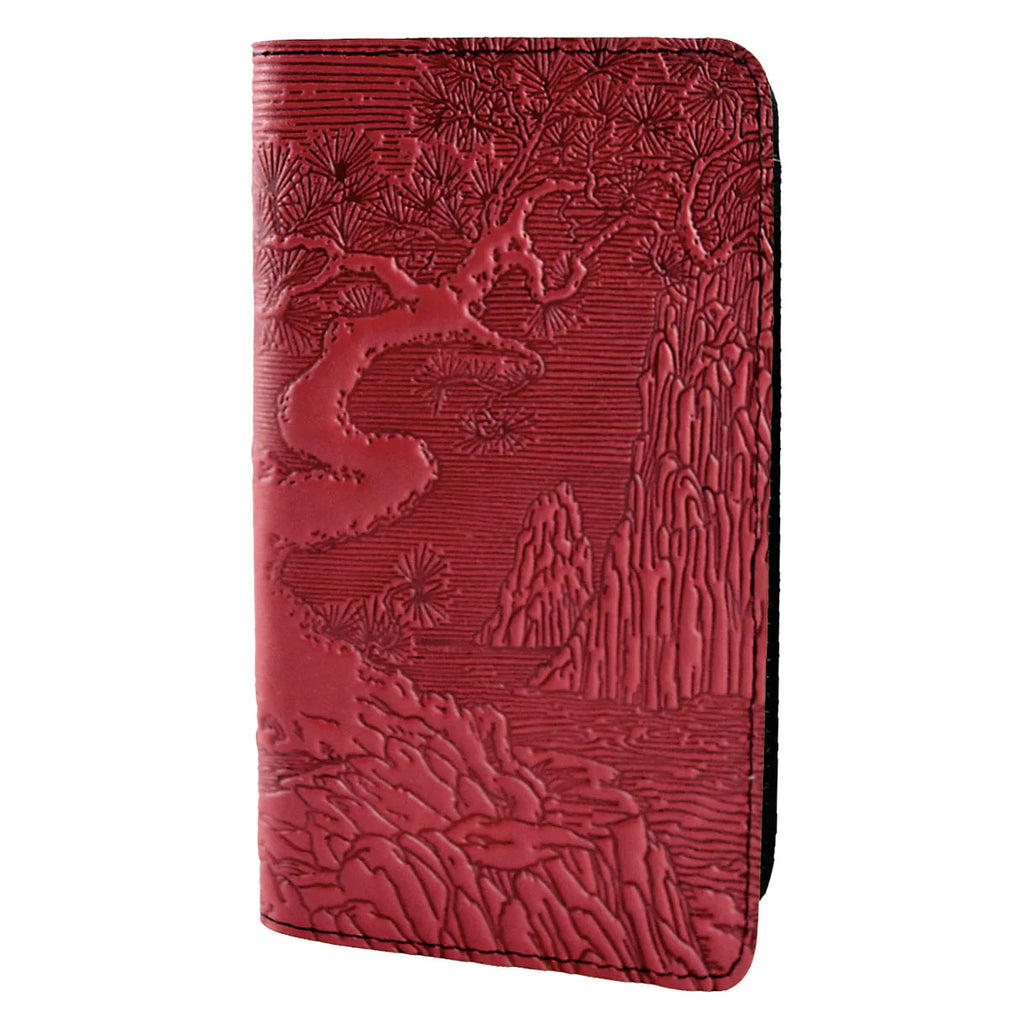 Leather Checkbook Cover - River Garden in Red