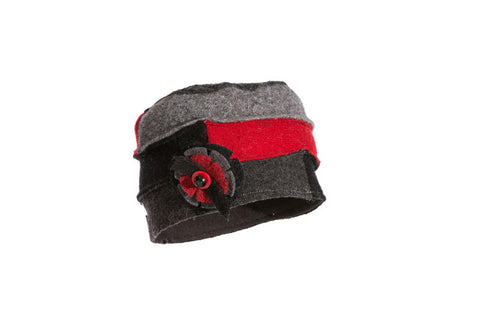 Wool Cloche Hat in Red, Black and Grey