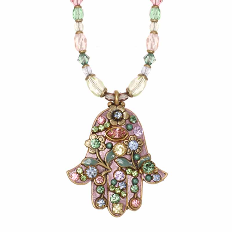 Pastel Pink Large Hamsa Necklace