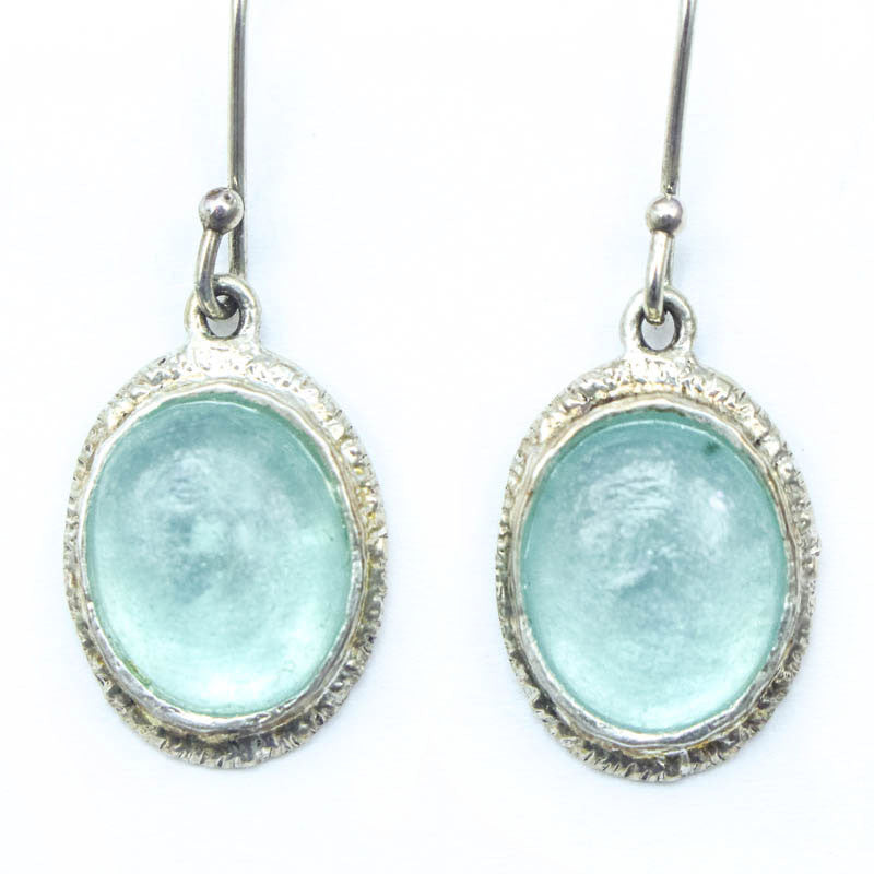 Framed Oval Washed Roman Glass Earrings