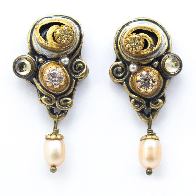 Champagne Swirl Dangle Post Clip Earrings by Michal Golan