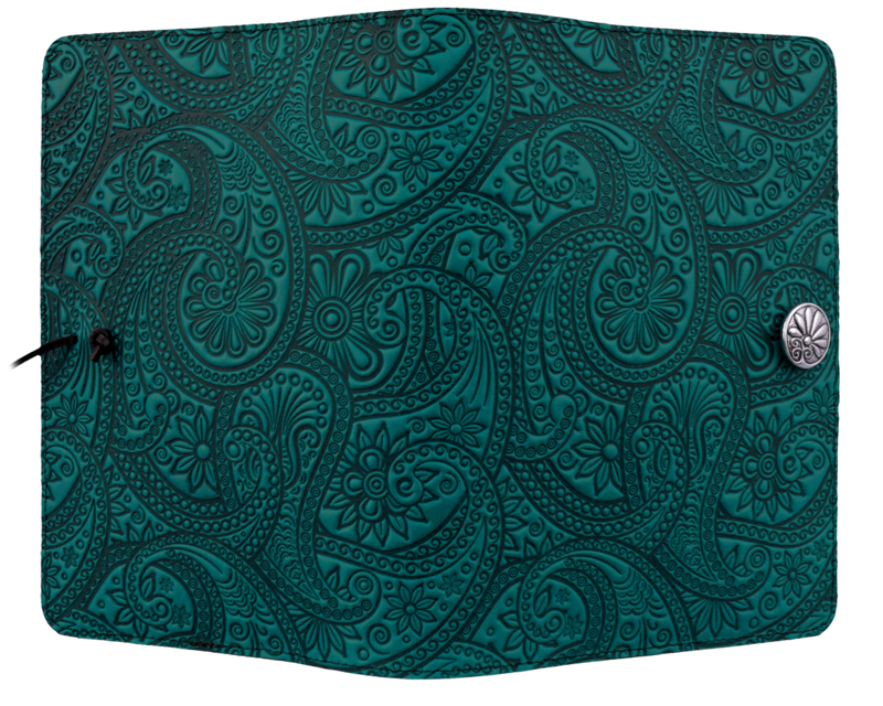 Small Leather Journal - Paisley in Teal