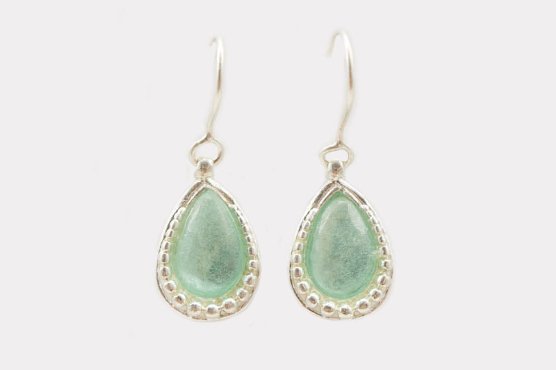 Bead Trim Teardrop Roman Glass Earrings