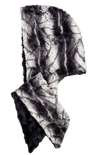 Birch with Cuddly Gray Luxury Faux Fur Hoody Scarf