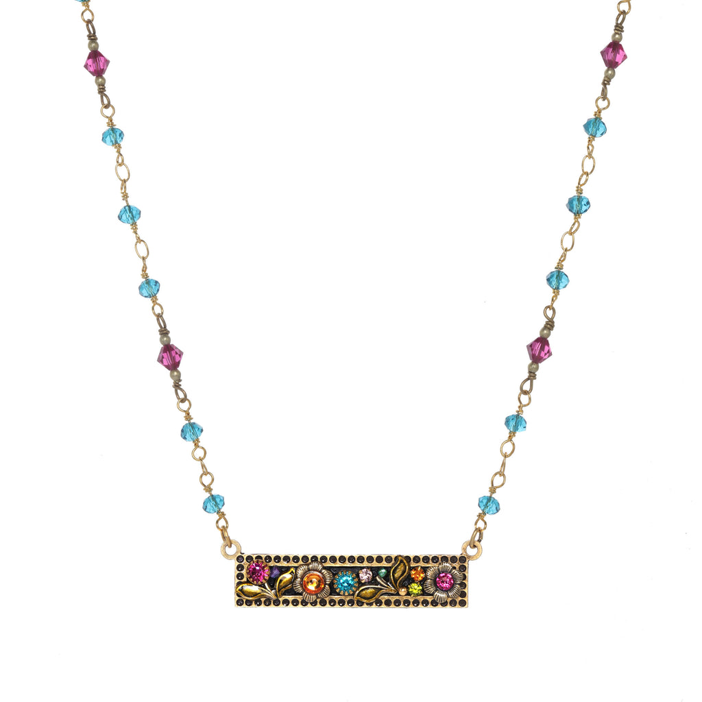 Black Flower Side Bar Necklace
