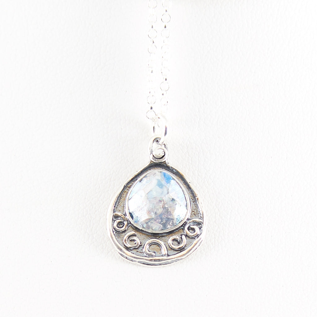 Textured Abstract Triable Patina Roman Glass Necklace