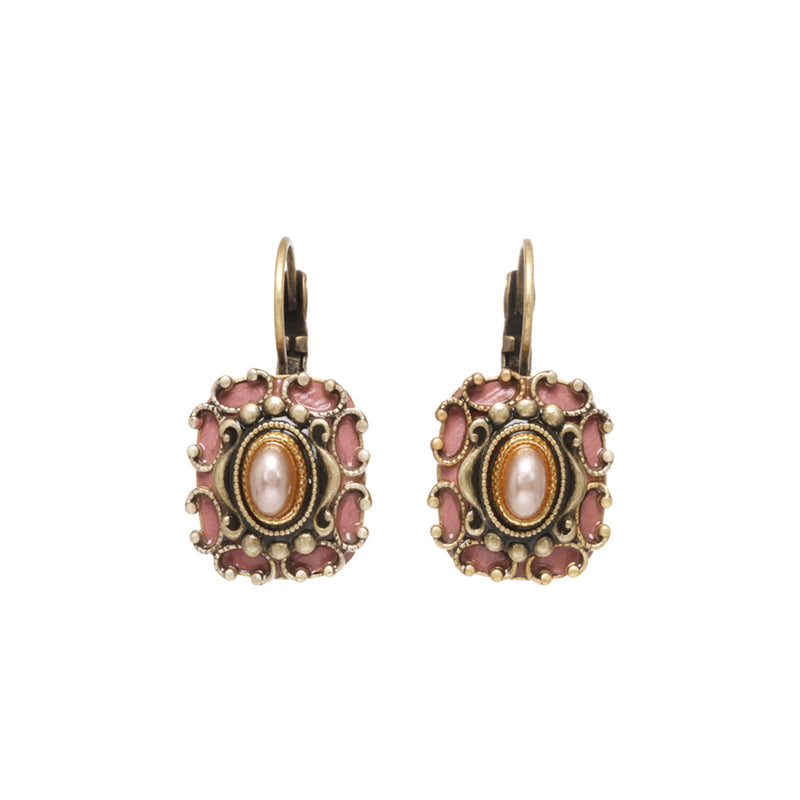 Pink and Pearl Square Earrings