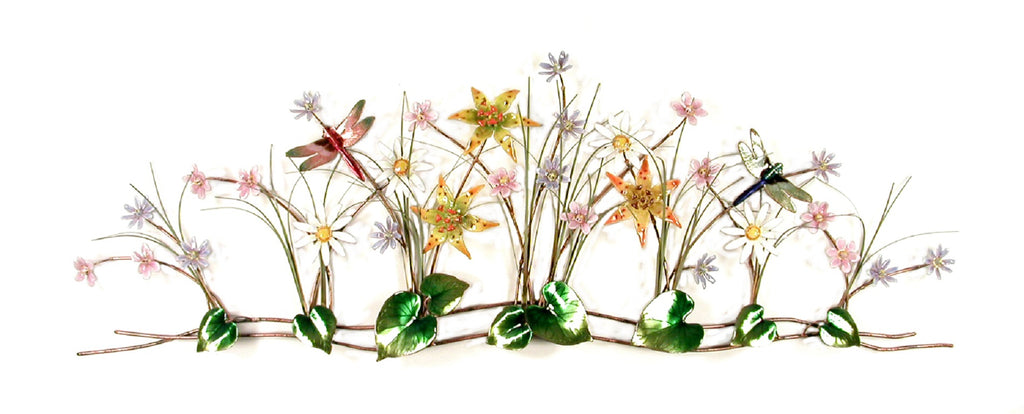 Flower Garden with dragonflies Wall Art by Bovano