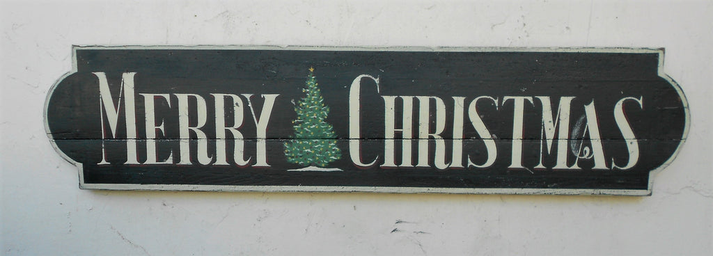 Merry Christmas dark green Americana Art - 13x57