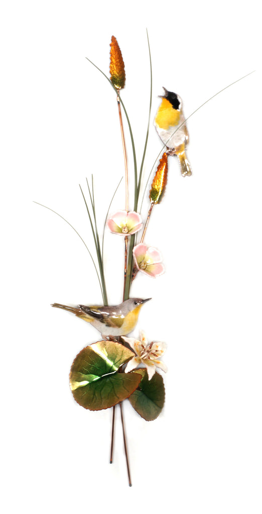 Yellow Throated Warblers with Cattails Wall Art by Bovano Cheshire
