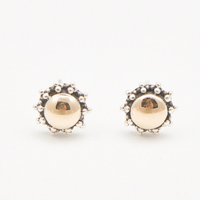 Sterling Silver and 22K Gold Sun Post Earrings