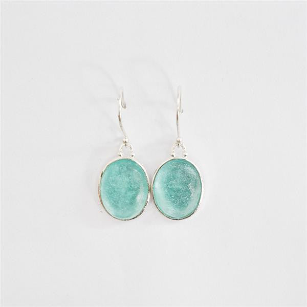 Horseshoe Top Oval Washed Roman Glass Earrings