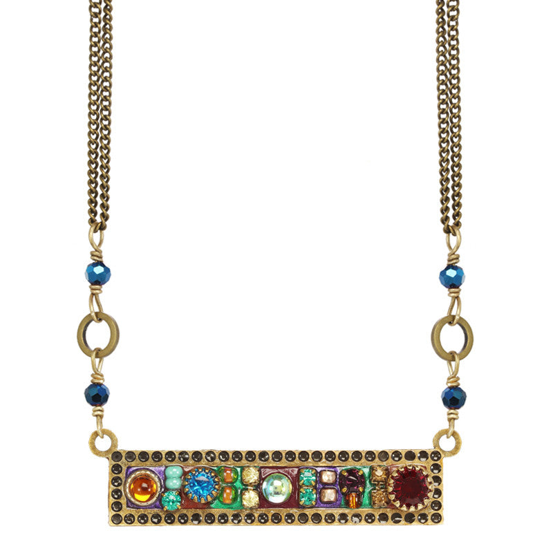 Multi Bright Sideways Bar Double Chain Necklace by Michal Golan
