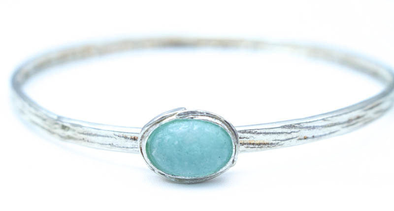 Sleek Framed Oval Washed Roman Glass Bracelet