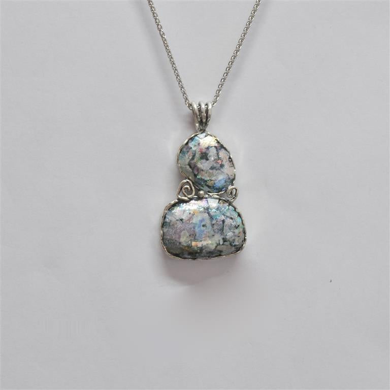 Double Drop Pendant Roman Glass Necklace