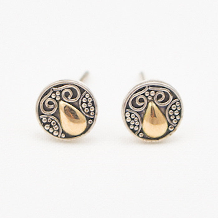 Sterling Silver Post with Teardrop 22K Gold Center Earrings