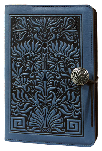 Small Leather Journal - Thistle in Sky Blue